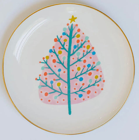 Pink Christmas Tree Appetizer Plate