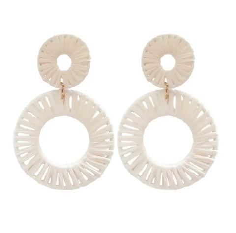 White Raffia Circle Earrings