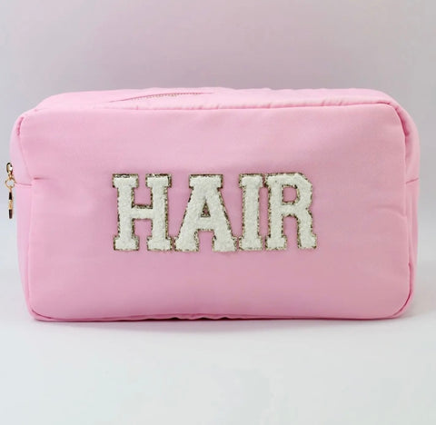 Pink Nylon Pouch- “ HAIR”