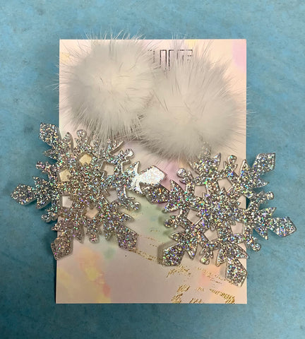 Pom Pom Iridescent Snowflake Earrings
