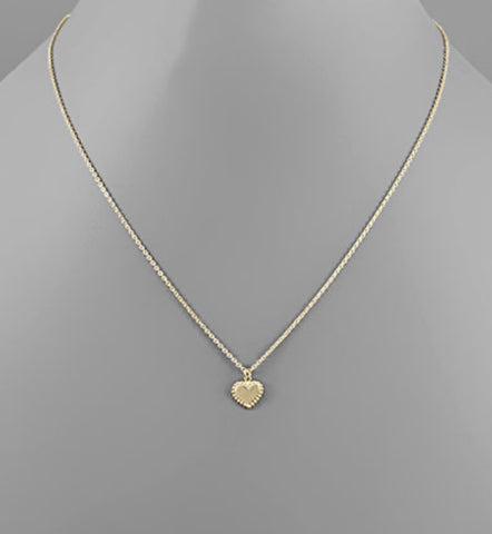 Tiny Gold Heart Necklace with Embossed Edge