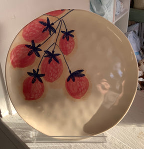 Tan with Strawberries Melamine Plate