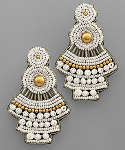 White bell shaped beaded earrings