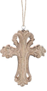 Carved Brown Wooden Cross Ornament