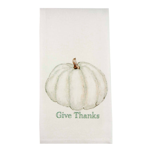 Give Thanks White Pumpkin Dish Towel
