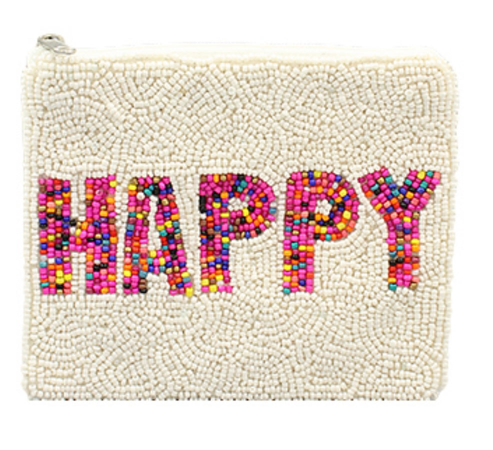 HAPPY Beaded Coin Pouch