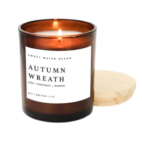 Autumn Wreath Candle Amber Jar
