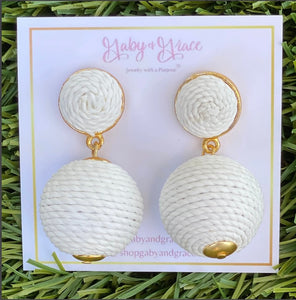 White Raffia Pom Pom Earrings