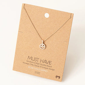 Pave Rose Gold Smiley Face Necklace