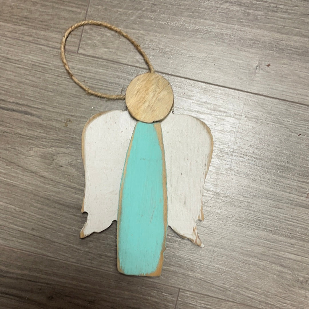 Angel/teal wooden ornament