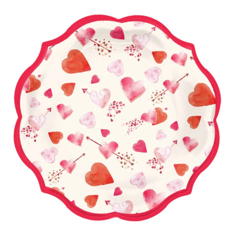 Heart Valentine Scalloped 10” Paper Plates