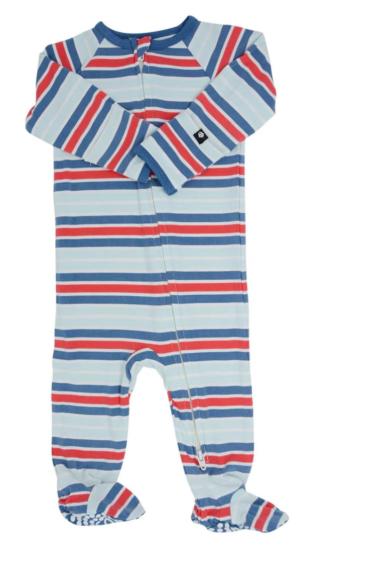 Newborn-Red/Blue Striped Footie Pajamas