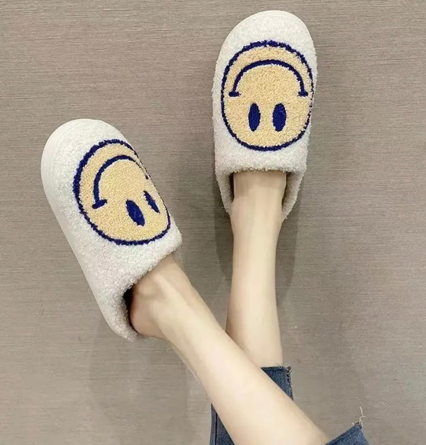 Gold and Blue Smiley Face Slippers- Medium (39-40)