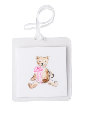 Teddy Bear with Pink Bow Bag Tag