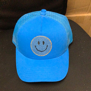 Blue Trucker Hat with Blue Chenille Smiley
