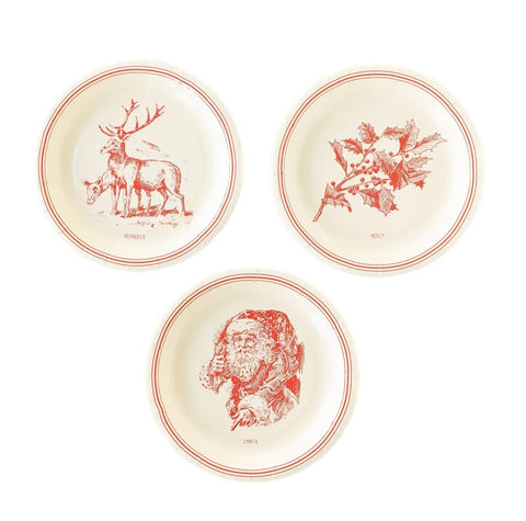 7” Vintage Christmas Red and Ivory Paper Plates (Pack of 9)