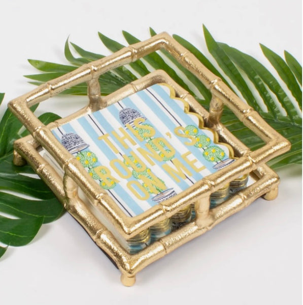 Gold Bamboo Cocktail Napkin Tray