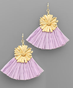 Gold Flower/ Purple Fringe Earrings