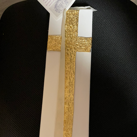 White canvas with gold embossed cross