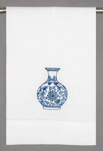 Embroidered Chinoiserie Round Vase Guest Towel