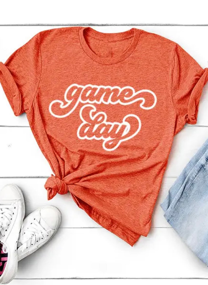 Game Day Cursive T-Shirt (Orange)-Medium