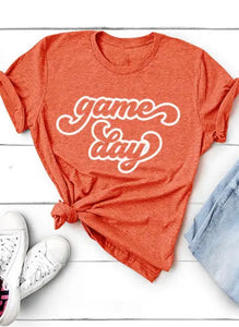 Game Day Cursive T-Shirt (Orange)-Medium