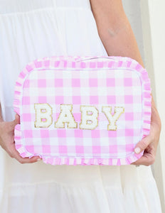 Pink Gingham Ruffled “BABY” Pouch