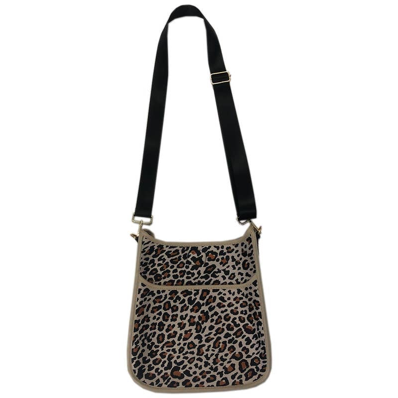 Leopard Neoprene Messenger Bag with Black Strap