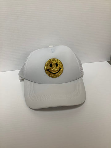 White Glitter Smiley Face Hat