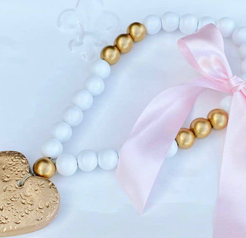 Heart gold white prayer beads
