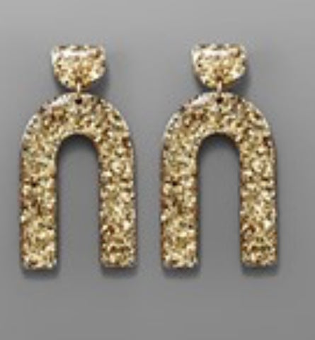 Gold Glitter U-shaped Earrings