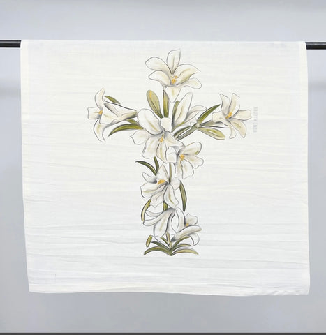 Easter Lily Cross Tea Towel