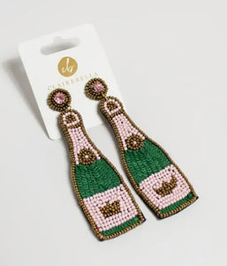 ClaireBella Pink/Green Beaded Champagne Bottle Earrings
