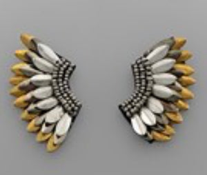 Silver, Gray, and Gold Wing Earring
