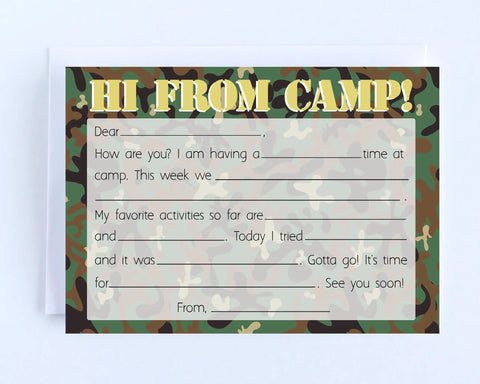 Camo Hi From Camp Notecard 10ct
