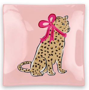 Pink Leopard with Bow Trinket Tray