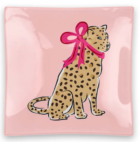 Pink Leopard with Bow Trinket Tray