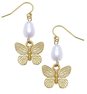 Susan Shaw Gold Butterfly and Freshwater Pearl Earrings