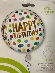 Happy Birthday White Polka Dot Balloon