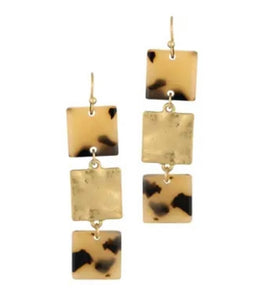 Tortoise/Gold Square 3-Tiered Earrings