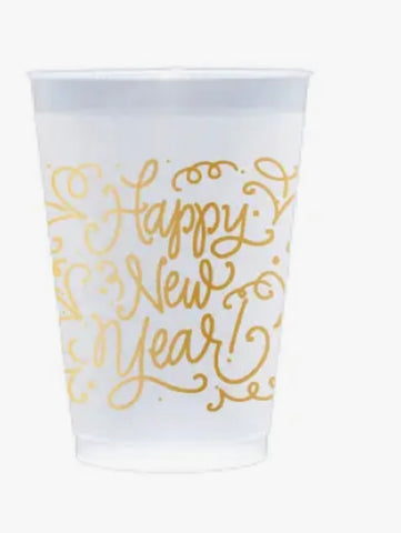 Happy New Year Gold-Lettered Frosted Cups