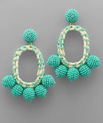 Turquoise Bead Ball Rattan Earrings