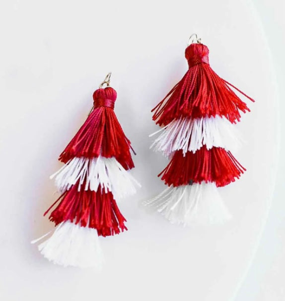 Red and White Tassel Earrings