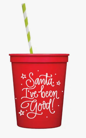 Santa I’ve Been Good Red Plastic Cups with Lids