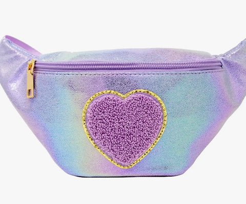 Lavender Shimmery Sling Bag with Chenille Heart Patch