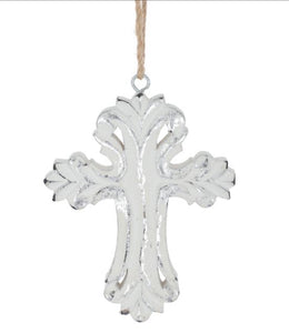 White and Silver Wood Cross Ornament