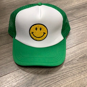 Green and White Fuzzy Smiley Face Hat