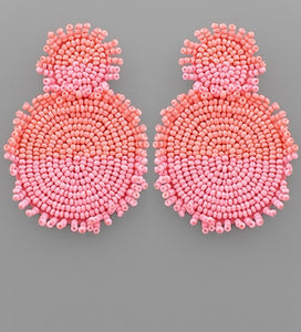 Large Peach and Pink Beaded Circle Earrings