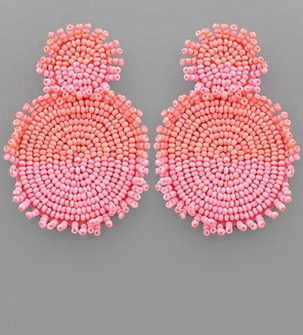 Large Peach and Pink Beaded Circle Earrings
