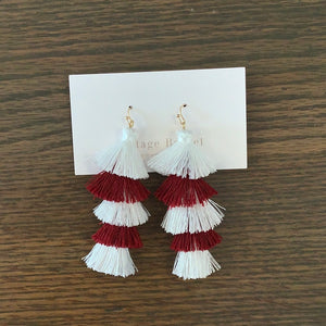 Red and white tassel earrings